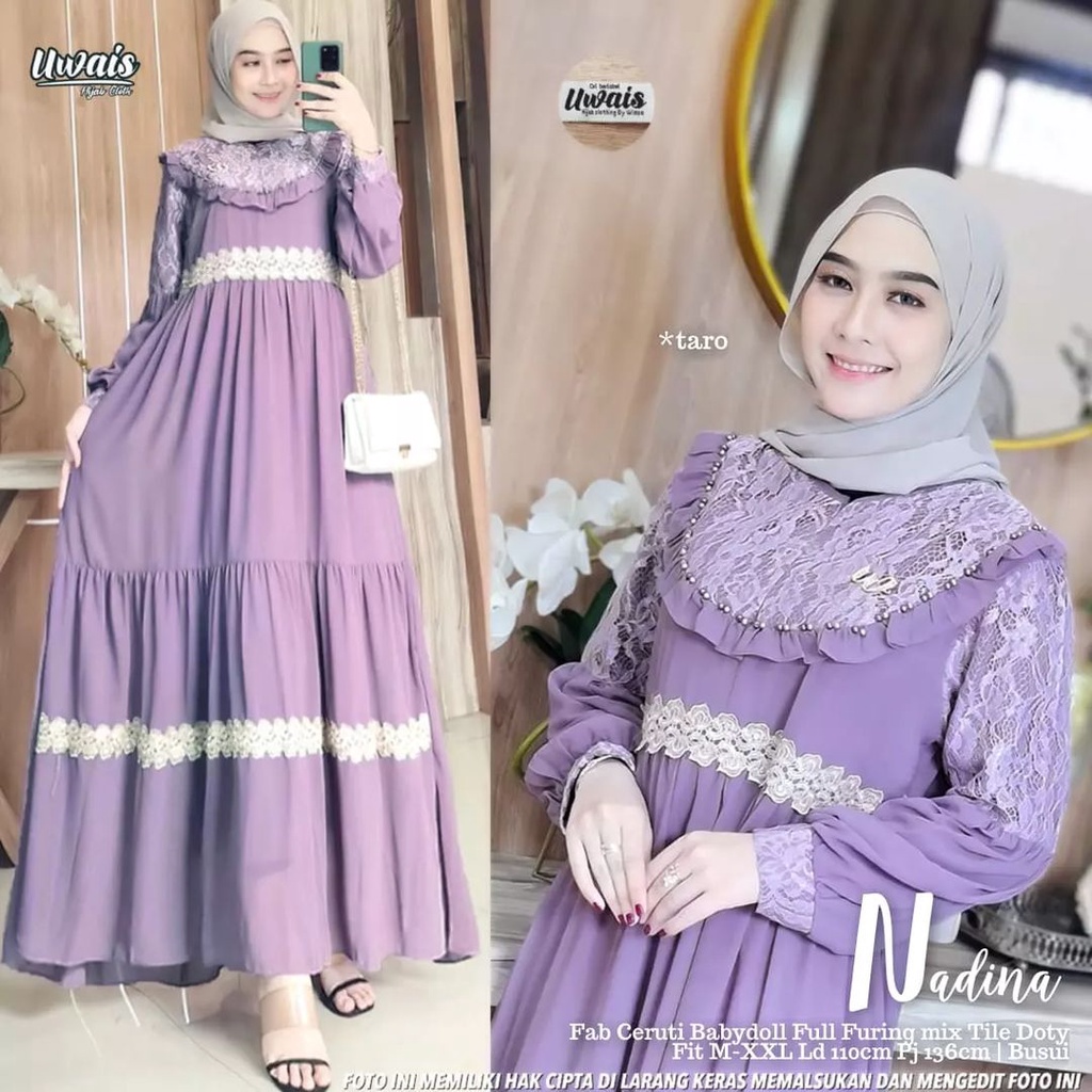 Gamis Brukat Baju Kondangan Wanita Aplikasi Renda Bunga Gamis Busui Baju Pesta Wanita Muslim Dess Jumbo Nadira Maxy