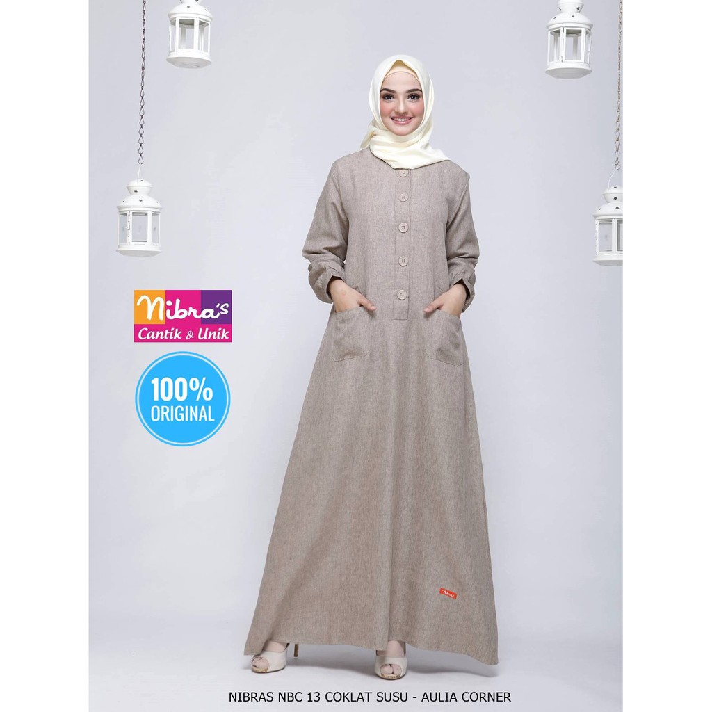 Ukuran Besar Gamis Nibras NBC 12 Coklat Susu ORIGINAL Busana Muslim Gamis Al Mia