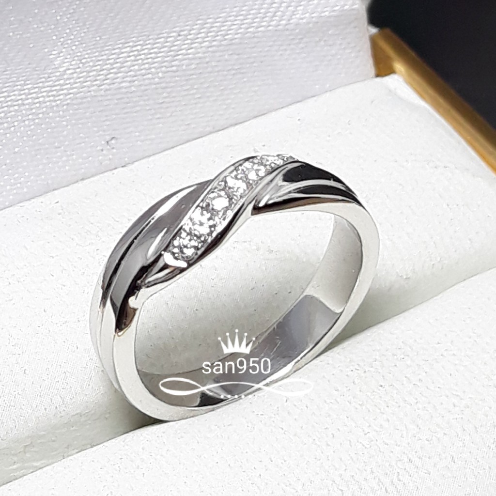 Cincin cewek perak 950 asli premium - wanita kawin nikah tunangan emas putih palladium platinum W32