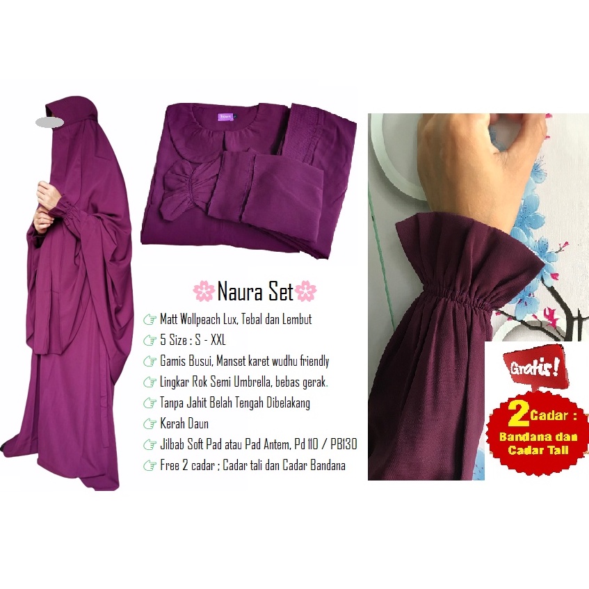 RECOMMENDED Naura Set Gamis syari set Khimar dan cadar bahan wolfis Lux Size S-XXL/ Gamis Syar'i