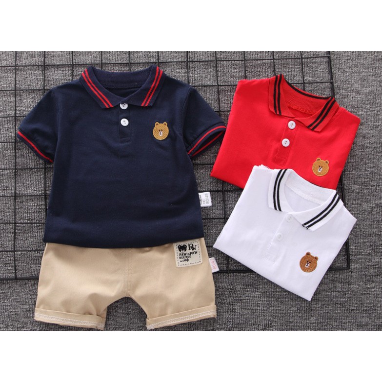 (6Bln-4Thn) COD Setelan Baju Anak / Pakaian Anak Lengan Pendek Import Motif Polo TEDY