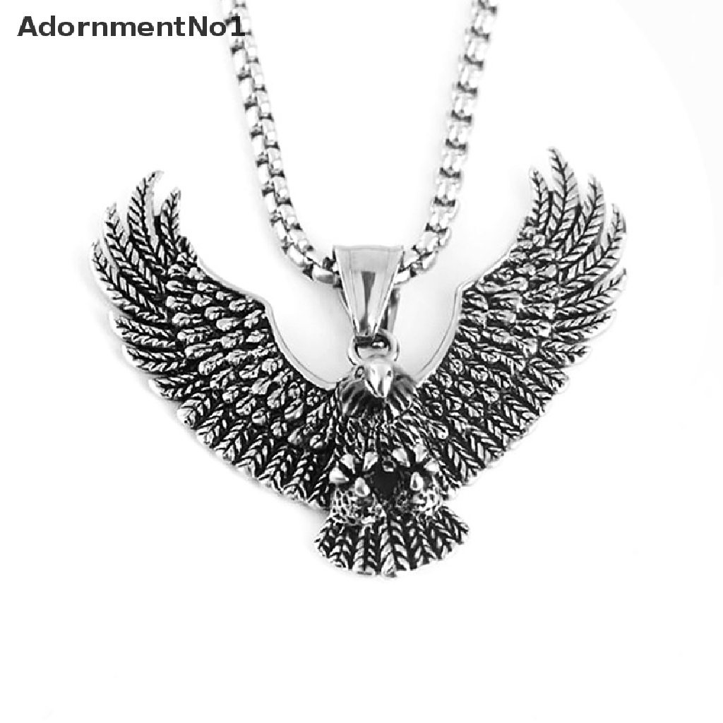 (AdornmentNo1) Kalung Rantai Liontin Burung Elang Terbang Bahan Stainless Steel Gaya Vintage Untuk Pria