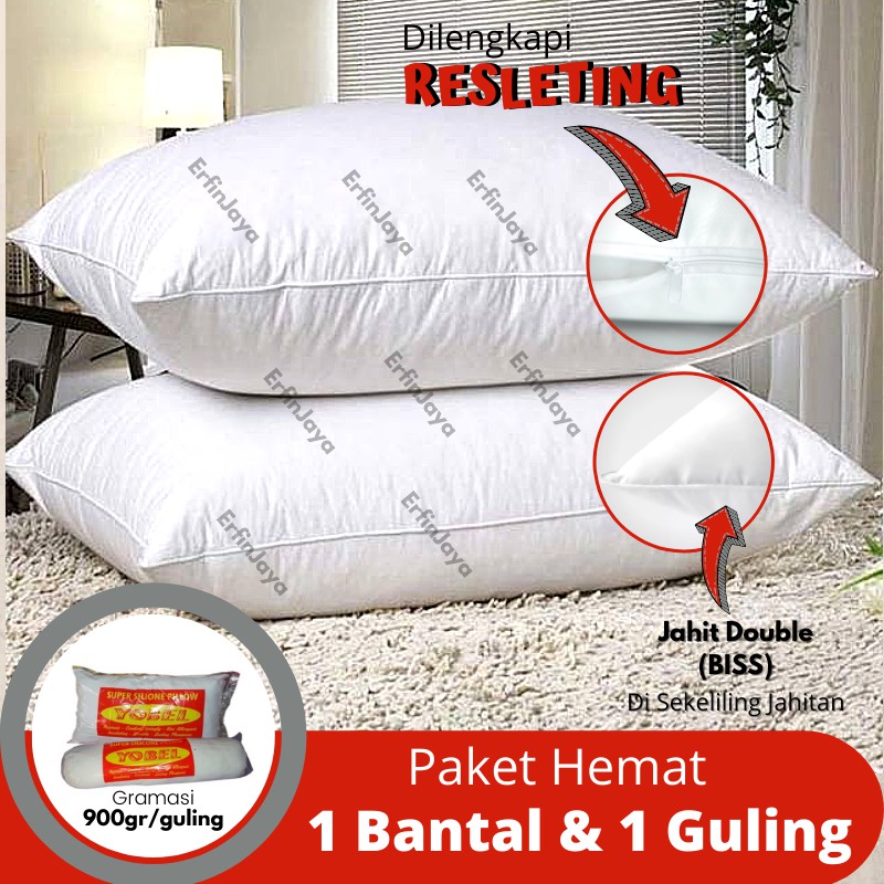 1 Bantal 1 Gulign tidur dacron silikon yobel putih