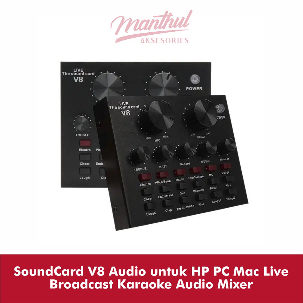 SoundCard V8 Audio untuk HP PC Mac Live Broadcast Karaoke Audio Mixer