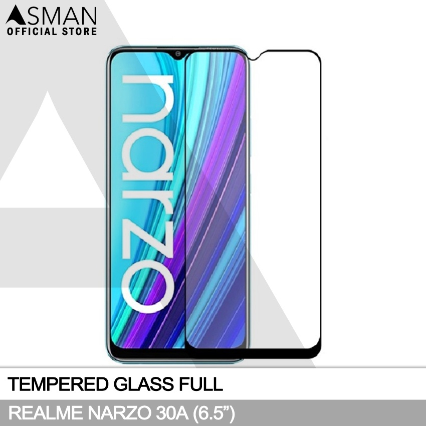 Tempered Glass Full Realme Narzo 30A (6.5&quot;) | Anti Gores Kaca - Hitam