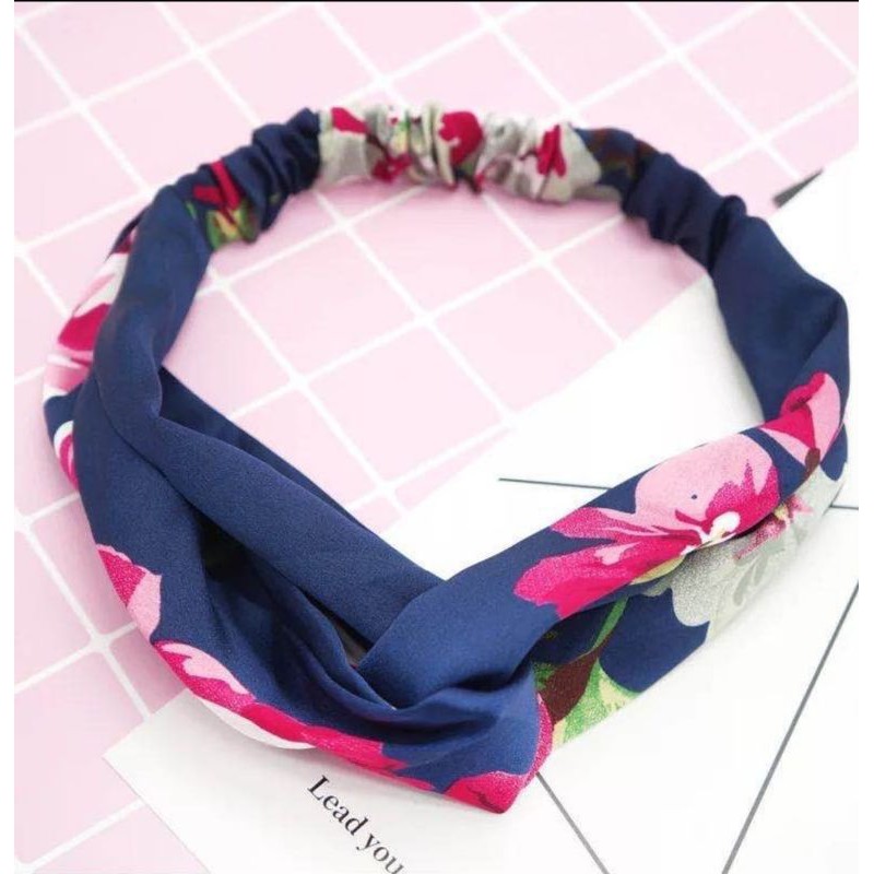 FLOWER HEADBAND BANDO KOREA MOTIF BUNGA BAHAN KAIN