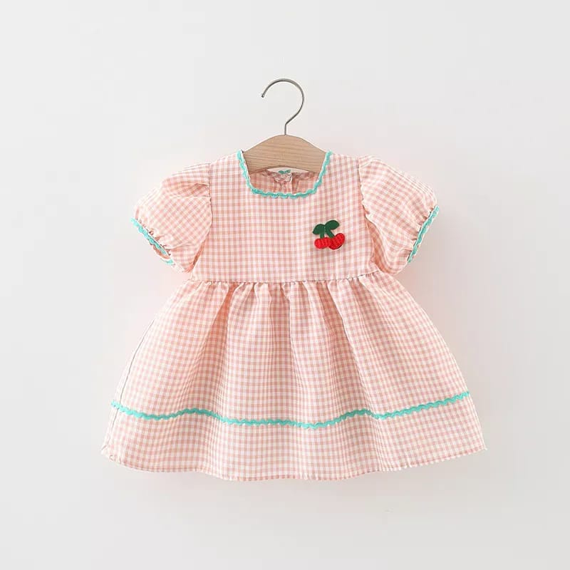 [COD] dress anak perempuan ala korea lengan pendek motif ceri blue &amp; pink usia 2 tahun impor / babylovanta