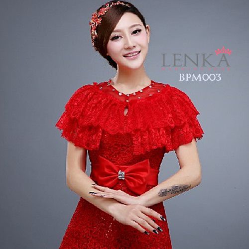 [SIAP KIRIM] BOLERO CARDIGAN WEDDING PESTA BROKAT LACE MERAH BPM003