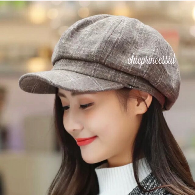 Newsboy cap plaid kotak topipet topi pet topi blogger korea fashion aksesoris pria wanita