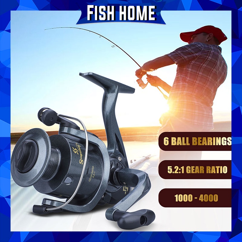 Spinning Fishing Reel Max Drag Full Metal Spool Spinning Reel 6 Ball Bearings 5.2:1 Rasio Gigi Kanan/Kiri Gagang Inter-changeable 1000 2000 3000 4000 Model Spinning Fishing Reel Air Asin Gulungan Pancing Air Tawar Gear Tackle Outdoor