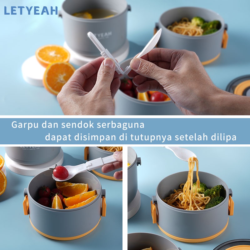 letyeah kotak makan anti tumpah / lunch box 3 susun / tempat penyimpanan makanan 2200ml / sendok gratis