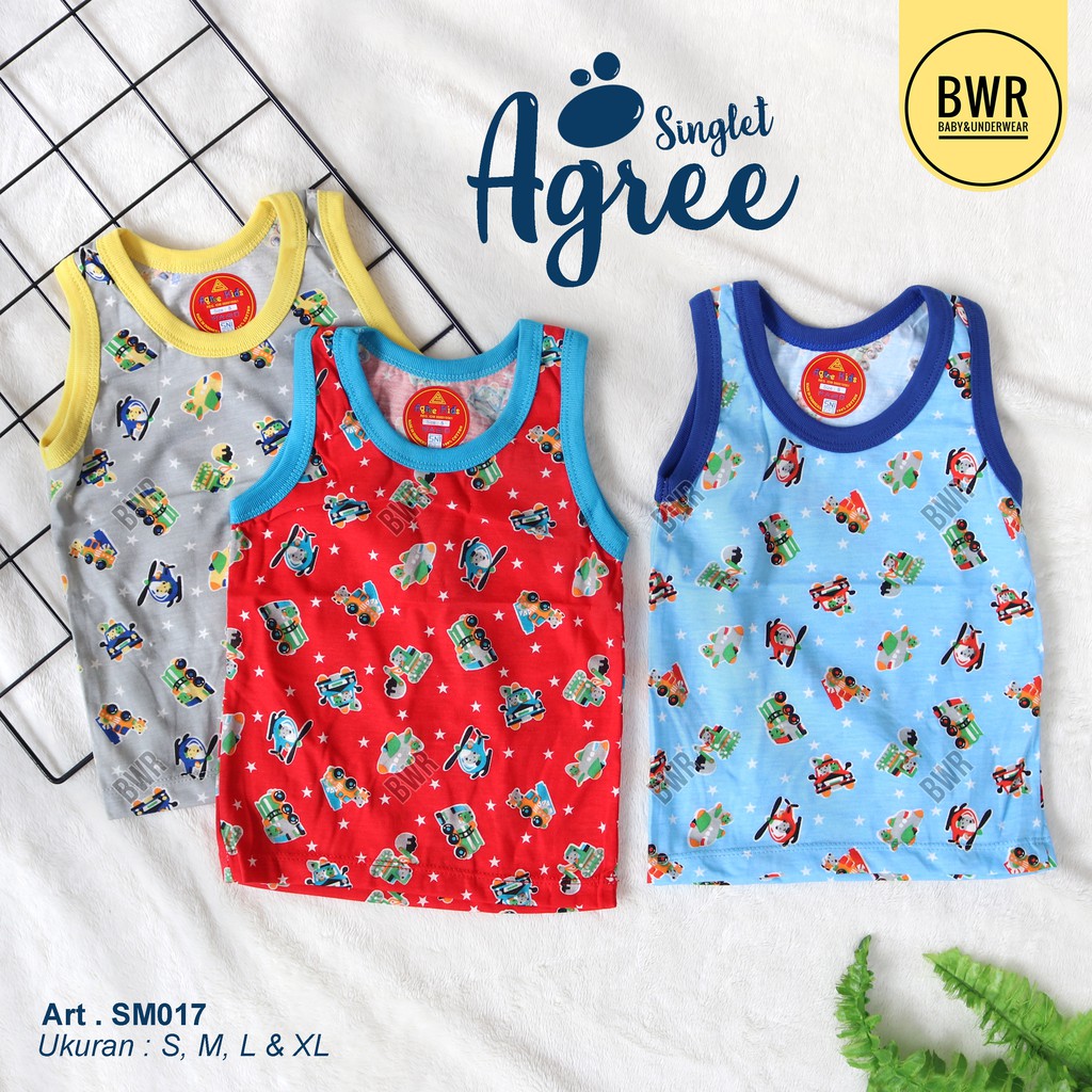 [ 6pc ] Singlet Anak Agree WARNA Motif | SM017 Kaos Dalam Anak Kutung 017 - Bwr