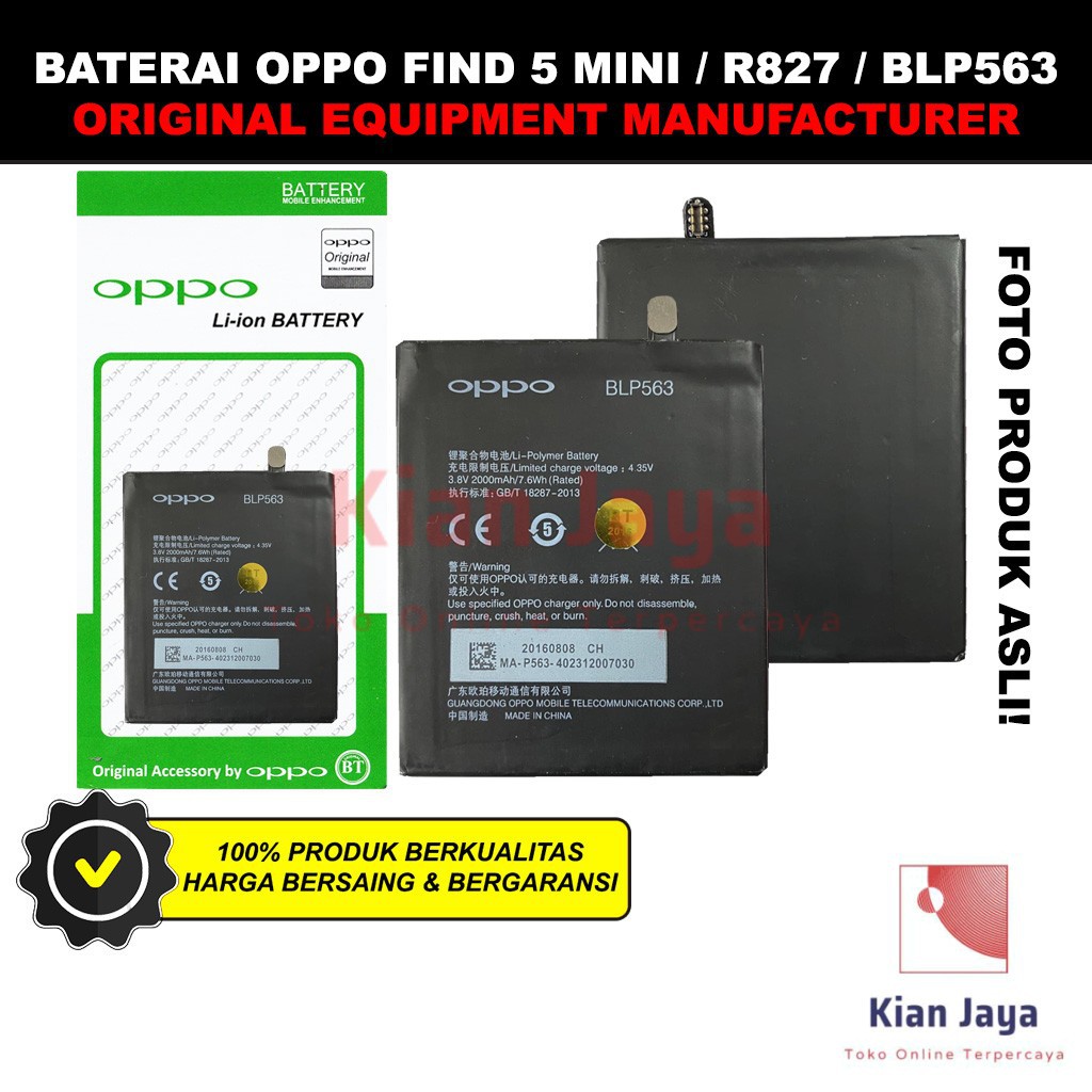 Baterai Oppoo Find 5 Mini / R827 / BLP563 Original OEM Batre Batrai Battery Hp Find5 BLP 563 Ori