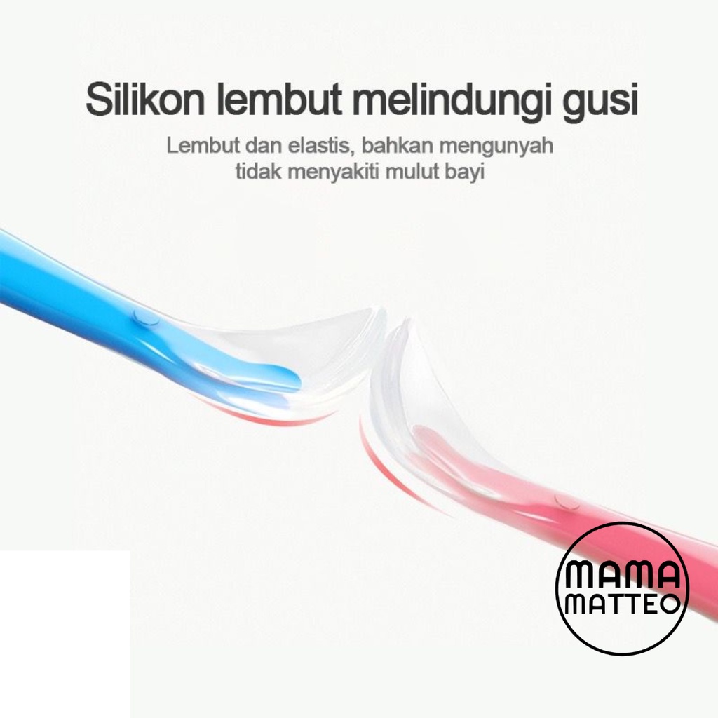 Sendok Makan Bayi Silikon Panjang / Sendok Panjang Lentur Anak MPASI Baby Silicone Long Spoon Lentur Warna Pink Orange Biru Hijau