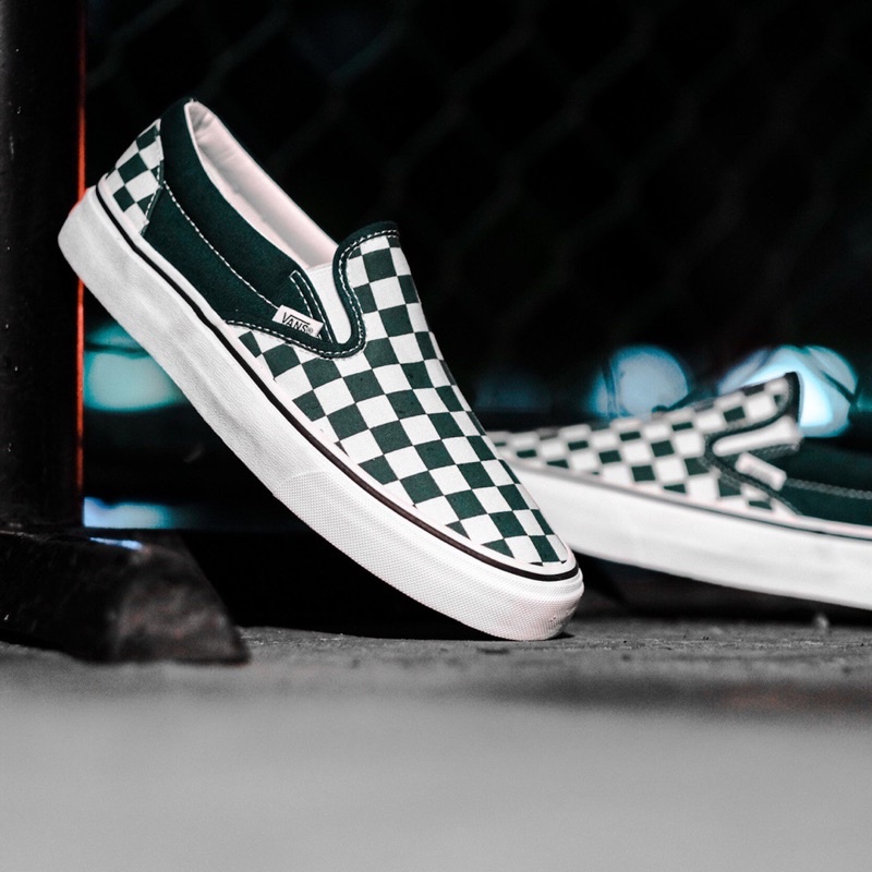 [SALE] VANS SLIP-ON CHECKERBOARD BISTRO GREEN/WHITE CLASSIC ORIGINAL 100%