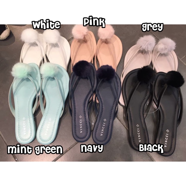 VINCCI sandal jepit pom pom bulu original sale murah