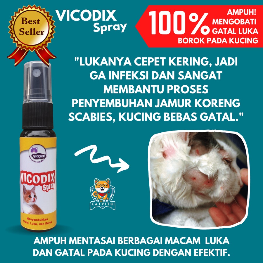 Obat luka kucing VICODIX Spray Jamur demodex gatal eksim koreng borok nanah bolong ampuh