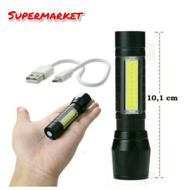 Senter Mini XPE COB LED 200m Super Terang Swat Police Light Recharge