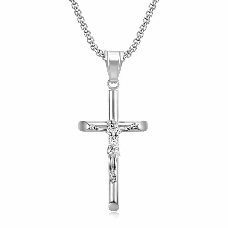 Kalung Salib Yesus Titanium Rantai Holo Emas Dan Silver  Pria dan Wanita