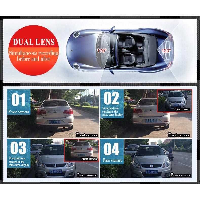 Kaca Spion DVR Dual Kamera 1080P 4.3 Inch Display Gambar Jernih Jelas Jangkauan Luas Mudah Dipasang