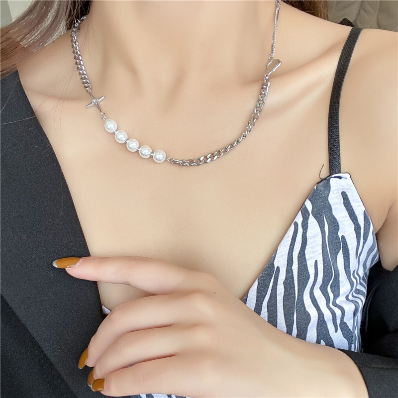 Kalung choker Rantai Klavikula Aksen Mutiara Bentuk Hati Untuk Wanita