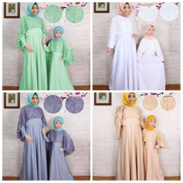 Gamis COUPLE set BRUKAT syari anak perempuan - ibu kembaran Jersey mix baloteli