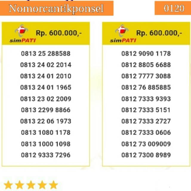 Nomor cantik simpati 0813 0812 seri tahun 2014 2009 quartet 7777 triple 333 rapi#0120