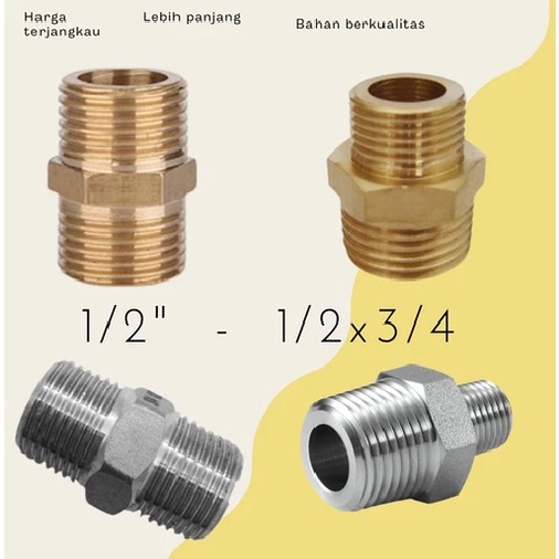 Double nepel 1/2 inch stainless DN12- dobel nepel fitting sambungan pipa