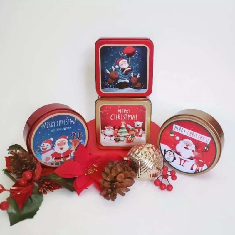 

Tincan Cookies / Kaleng Natal Bulat / Packaging Box Makanan Christmas