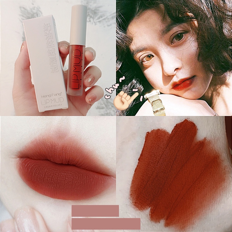 Lip Mud Lipstik Mate Super Velvet Hengfang Longlasting Lipstik Velvet Mate