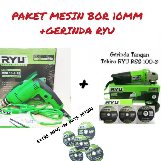 -READY- PAKET MESIN BOR 10MM&GERINDA TANGAN RYU