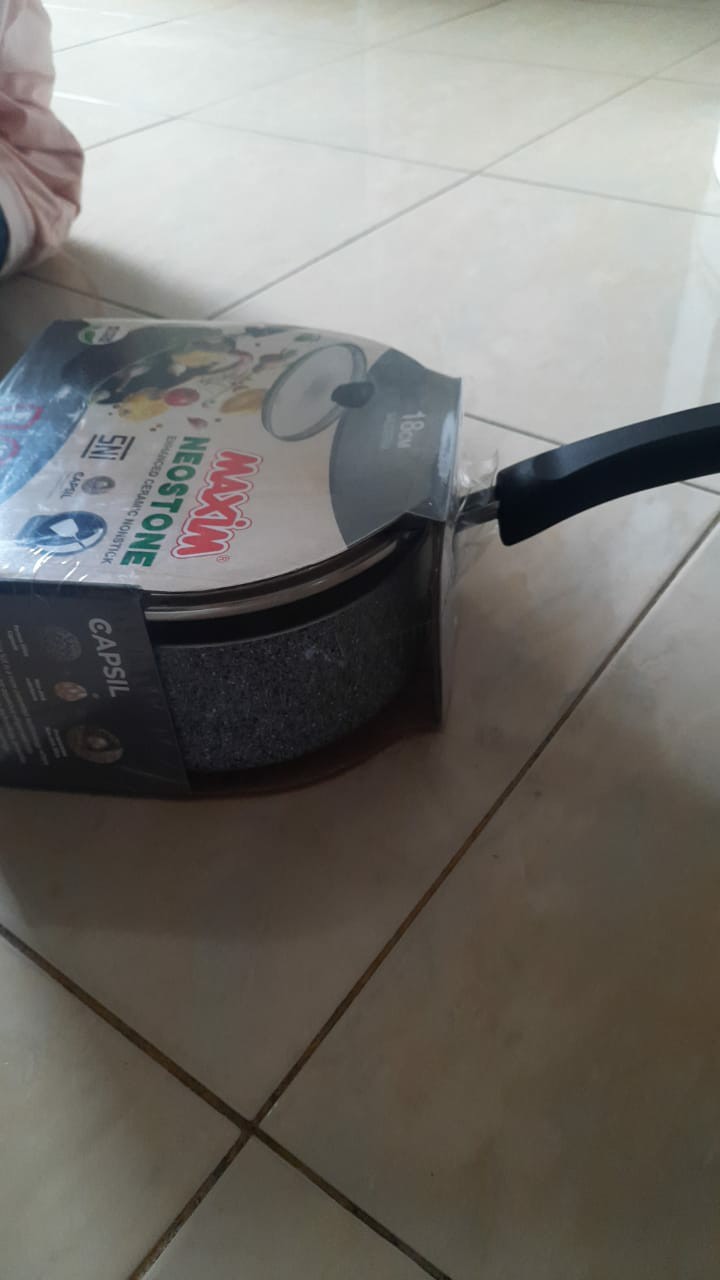 Maxim Neostone Sauce Pan 18cm Panci Susu Tutup Kaca Anti Lengket Keramik