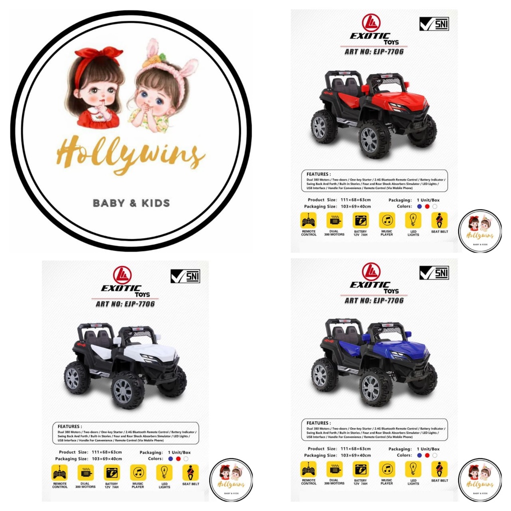 MOBIL AKI JEEP MAINAN ANAK EXOTIC EJP 7706 / 7706+ Ban Karet