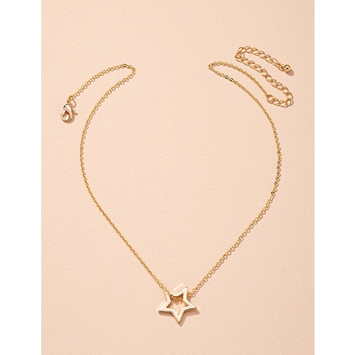 LRC Kalung Fashion Golden Five-pointed Star Alloy Hollow P60490