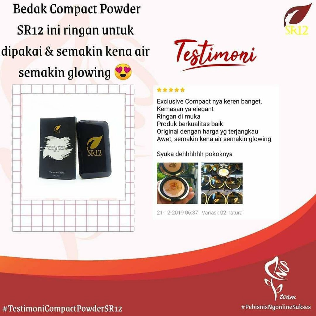 BEDAK NATURAL DAN PINK SR12 / BEDAK PADAT TAHAN LAMA / BEDAK ANTI LUNTUR / SPF MENGANDUNG FOUNDATION-3