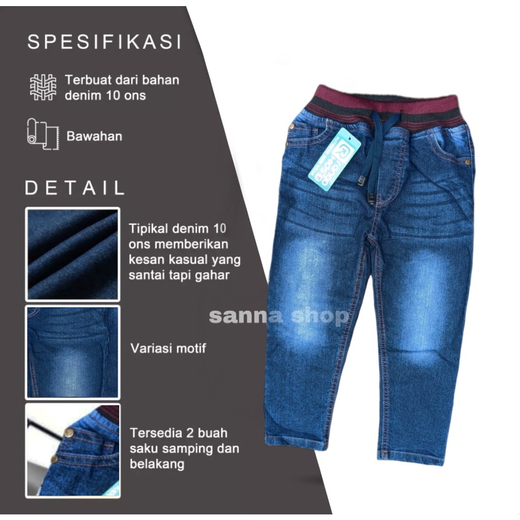 COD Celana panjang anak laki laki usia 2-13 tahun / Jeans denim pinggang rib meral anak cowok