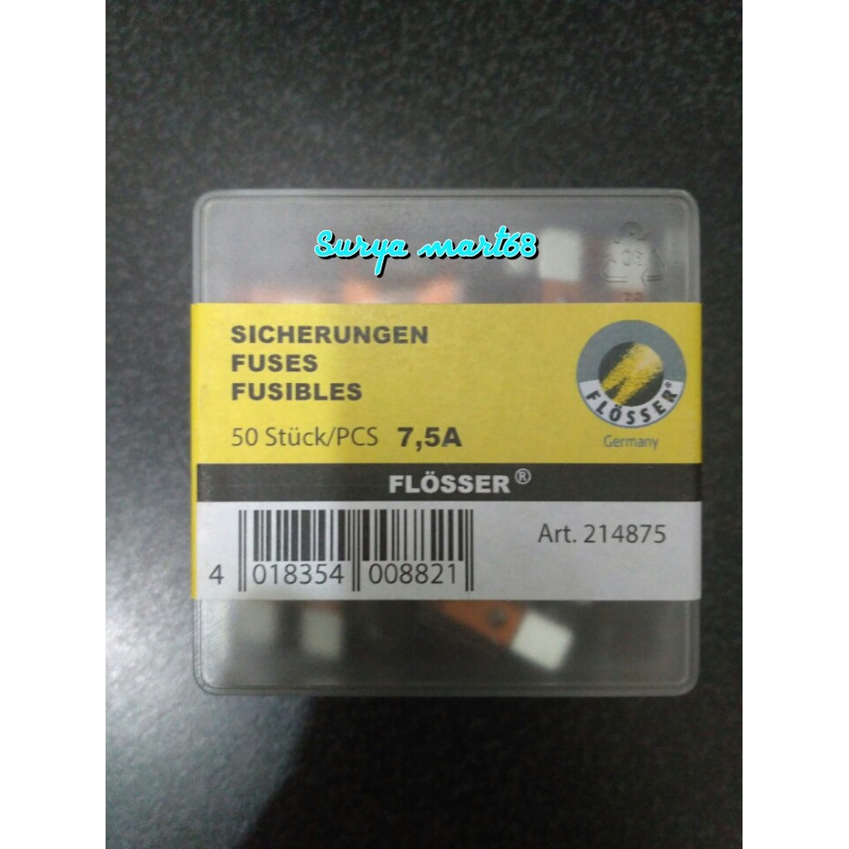 Dijual sekring /Fuse dx 7,5 A merk flosser Diskon