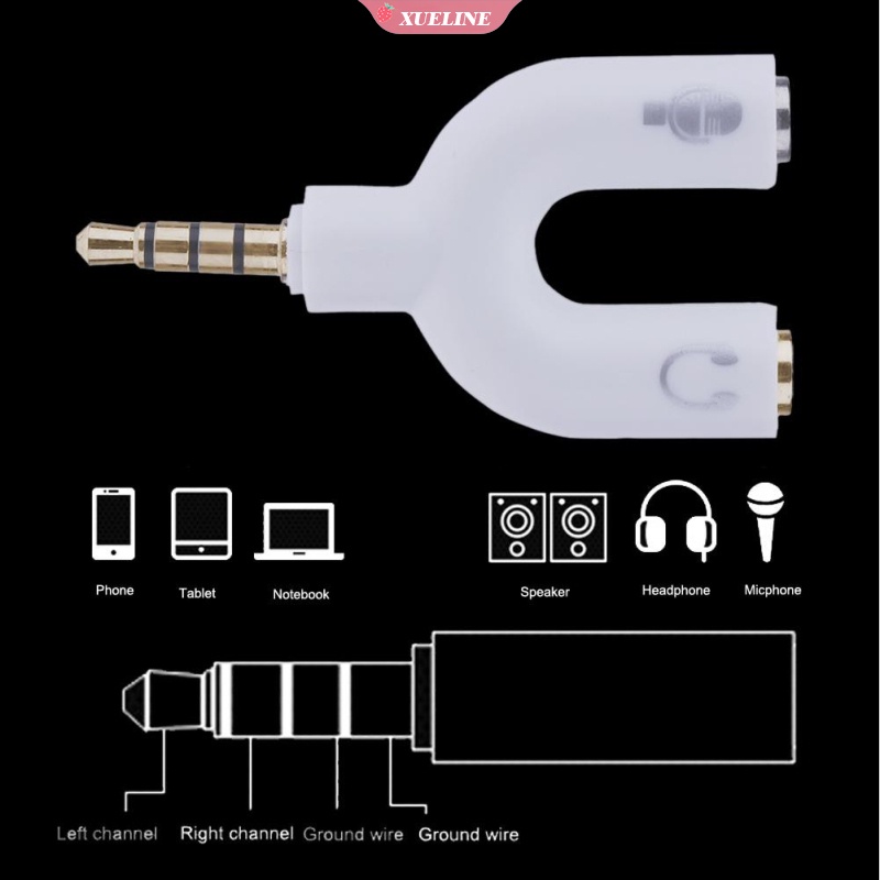 Splitter Audio 3.5mm 2 Arah Bentuk U Untuk Earphone Headphone Speaker Mikrofon Komputer Laptop