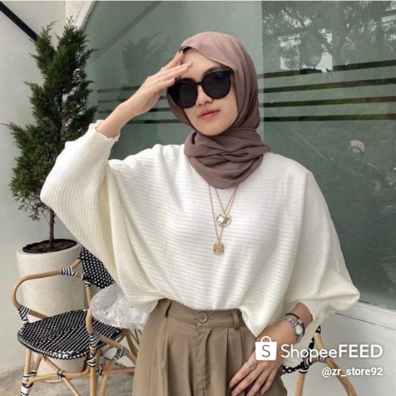 LASPERAL BETWING real pict/Baju rajut kalong jumbo virall/ Rajut berkualitas, Produk Original-Putih bw