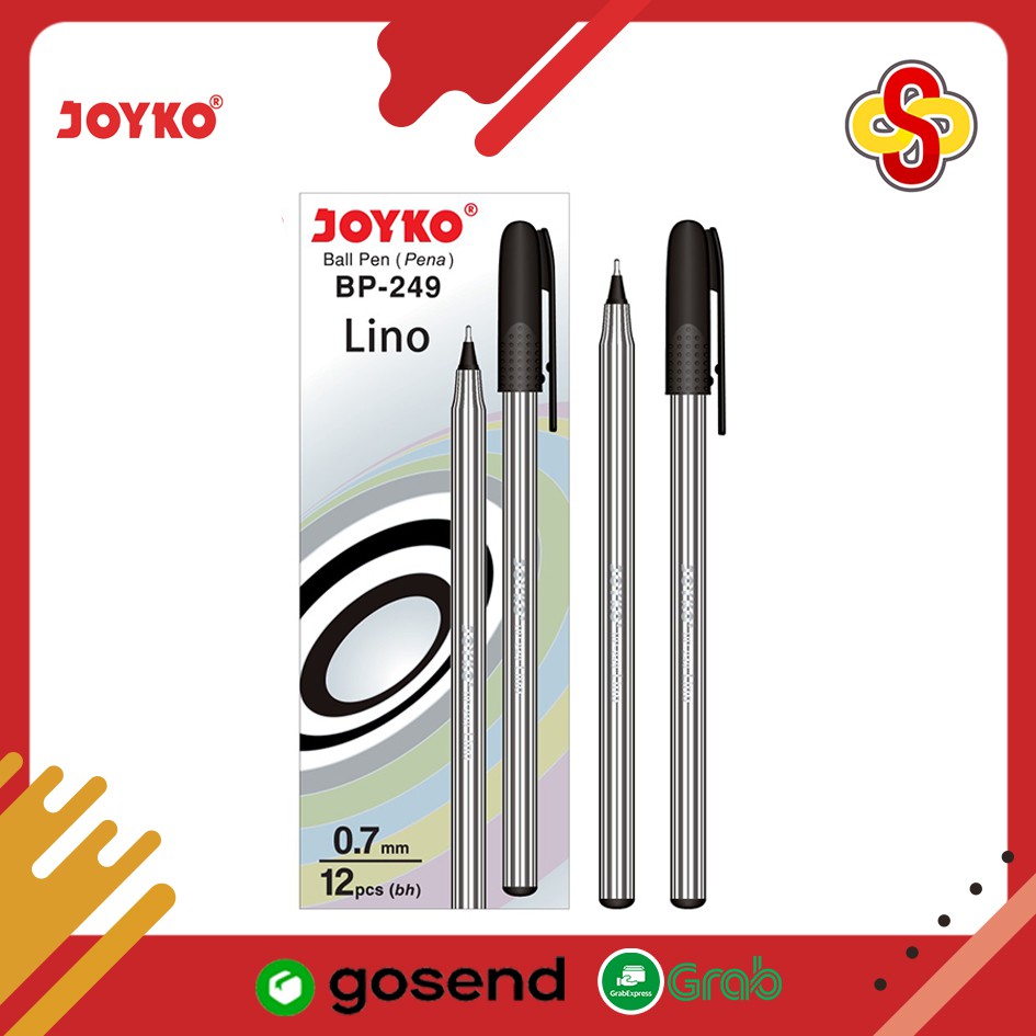 Ball Pen / Pulpen / Pena Joyko BP-249 Lino 0.7 mm Isi 12 pcs - Hitam