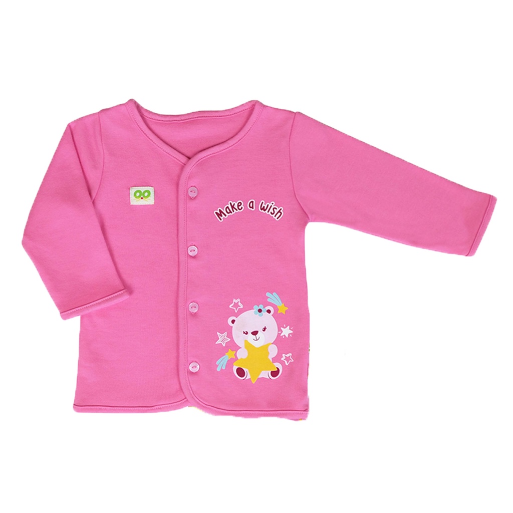 BONBINZOO - Baju Atasan Kancing Depan Anak Bayi Laki Perempuan 0 - 12 Bulan-Baju Pjg KD MAW Pink