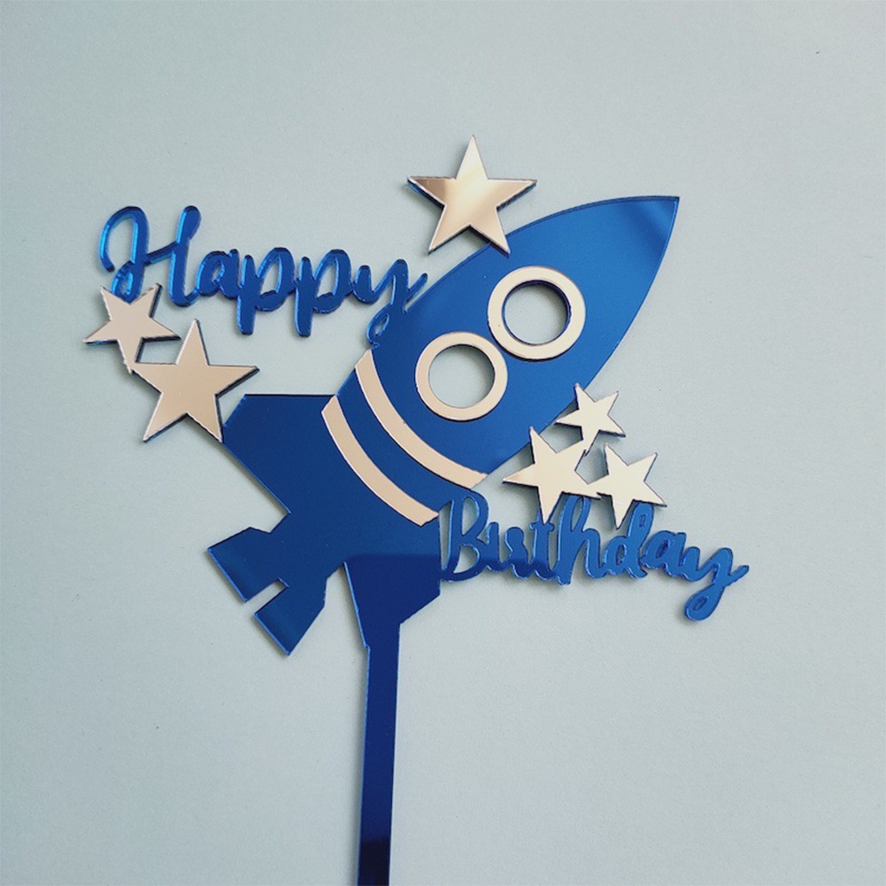 【TK】Creative Acrylic Rocket Cake Topper Diy Happy Birthday Cake Toppers Dessert Decoration For Kids Birthday Party