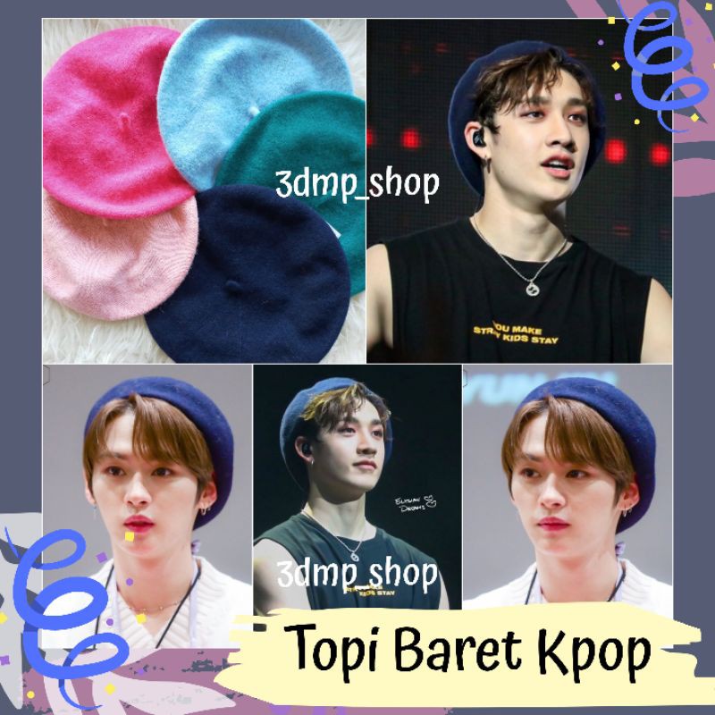 Topi Baret Kpop hijau jingga merah pink