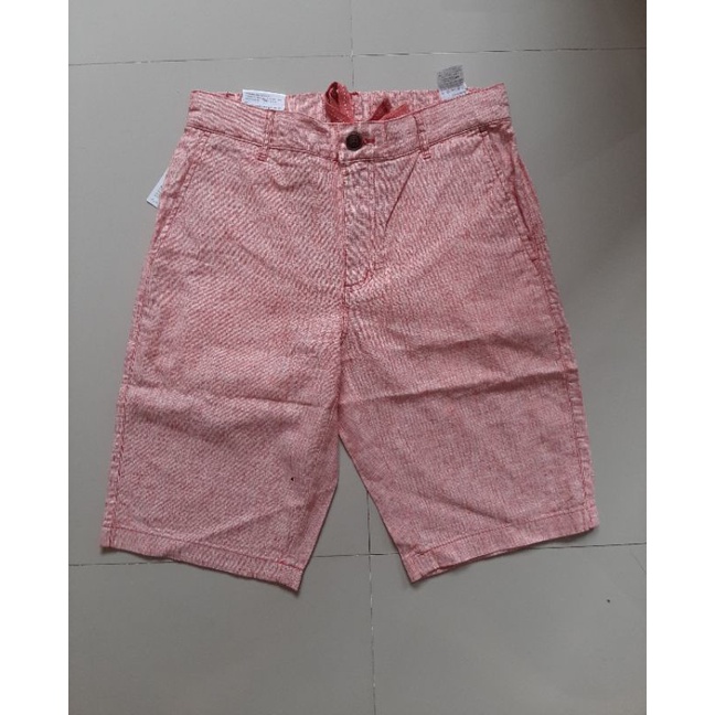 GIORDANO Men's Linen Short Sunkist coral X White. Celana Giordano Original Pria