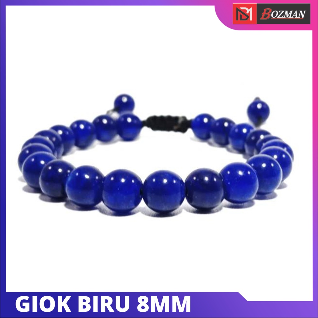 Gelang Batu Blue Jade Kristal Diameter 8 Mm Model Tali Serut Buat Pria Dan Wanita Tampil Beda