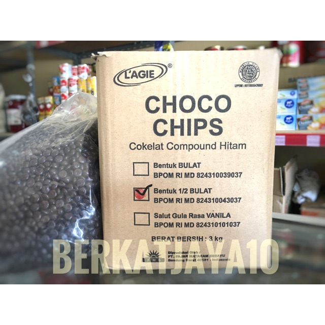 MURAH CHOCO CHIP LAGIE Repack 250 Gram Bentuk 1/2 Bulat Coklat Compound Halal