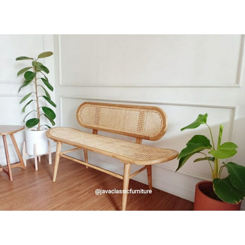KURSI BANGKU KACANG ROTAN VINTAGE RETRO CAFE ANTIK UNIK BISA UNTUK TERAS SANTAI OUTDOOR INDOOR SANDARAN ROTTAN BAHAN KAYU JATI BERKUALITAS EXPORT HARGA MURAH FINISHING NATURAL FURNITURE JEPARA-1