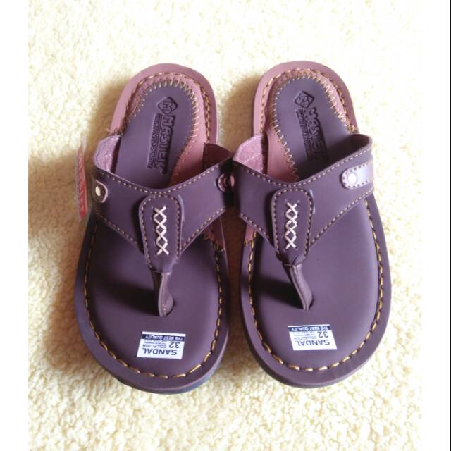  Sandal  jepit anak  cowok  laki coklat sol jahit paud tk sd 