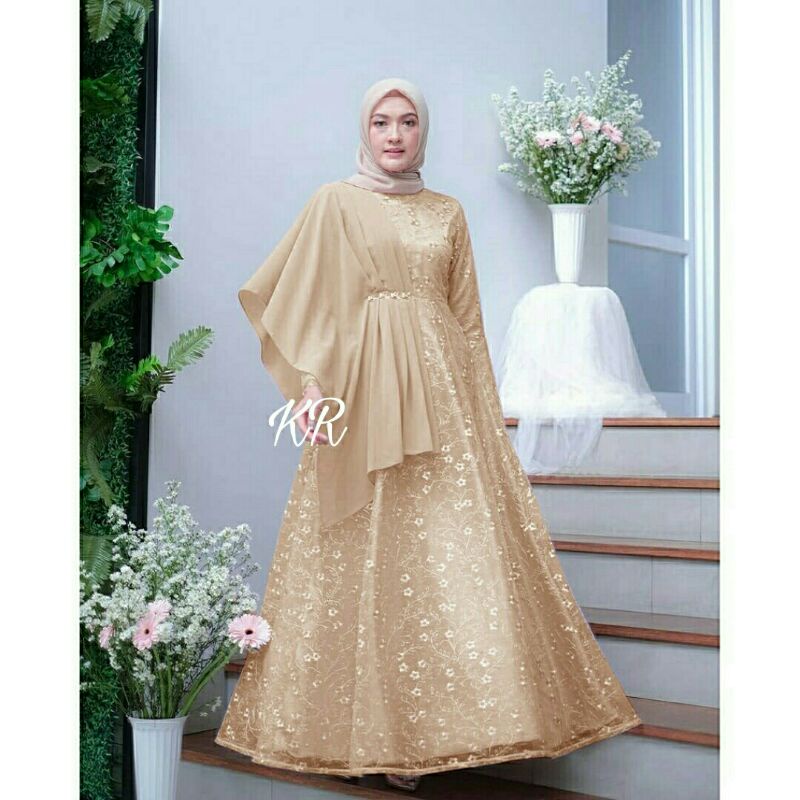 Maxi Maxy Dress Longdress Kondangan Pesta Rizqiana Brukat Mutiara