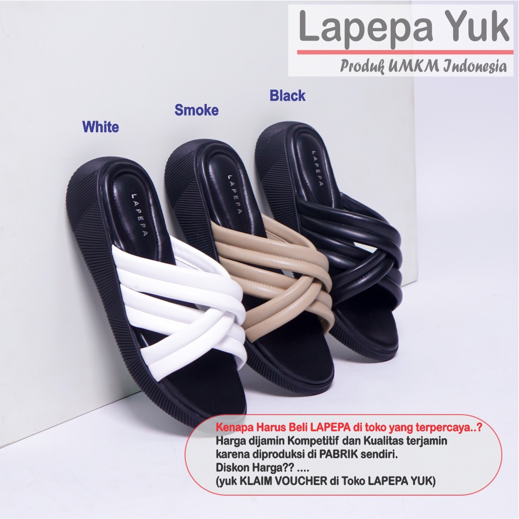 LAPEPA YUK - Sandal Wanita Wedges TARA ALL COLOR Sendal Cewek Platform Kondangan Hak Tinggi 3cm Model Silang 3 Size 36 37 38 39 40 41 Pergi Jalan Casual Santai Rumah Slop Warna Hitam Selop Premium Original Kekinian Terbaru Shoes ORI Mall Official Store